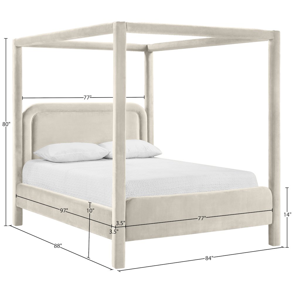 Salina Cream Velvet Upholstered King Bed. Picture 10