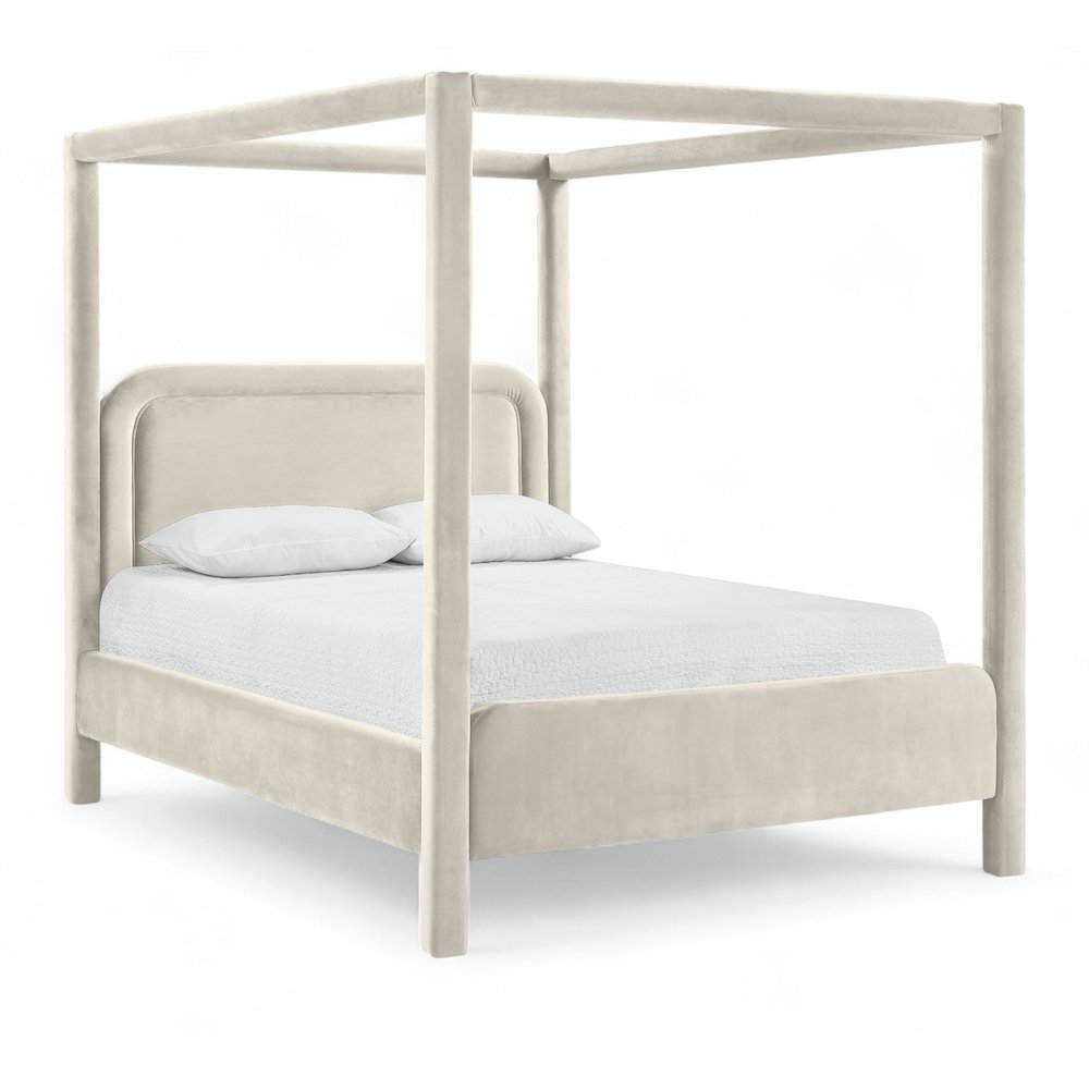 Salina Cream Velvet Upholstered King Bed. Picture 1