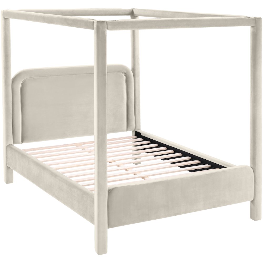 Salina Cream Velvet Upholstered King Bed. Picture 4