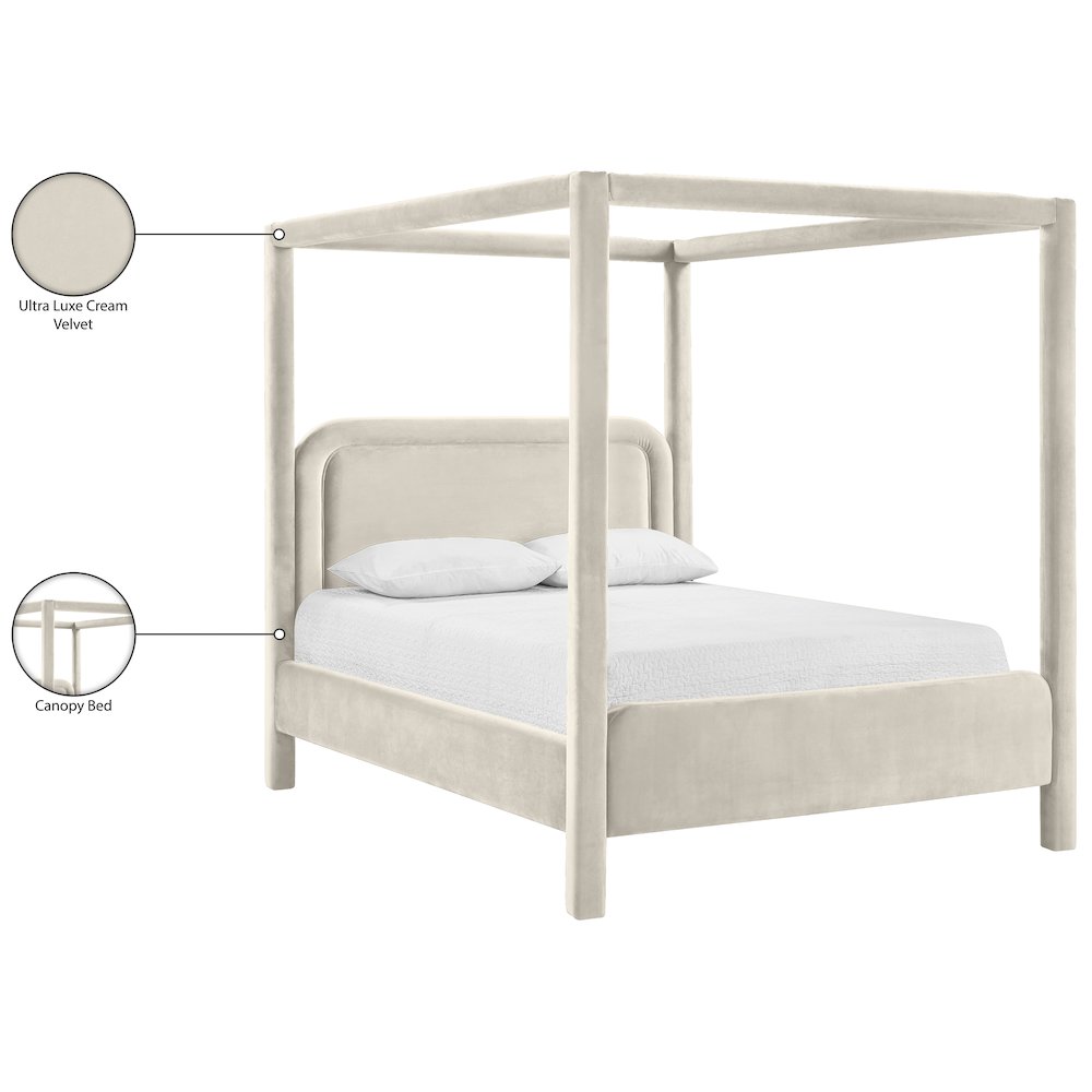 Salina Cream Velvet Upholstered Queen Bed. Picture 11