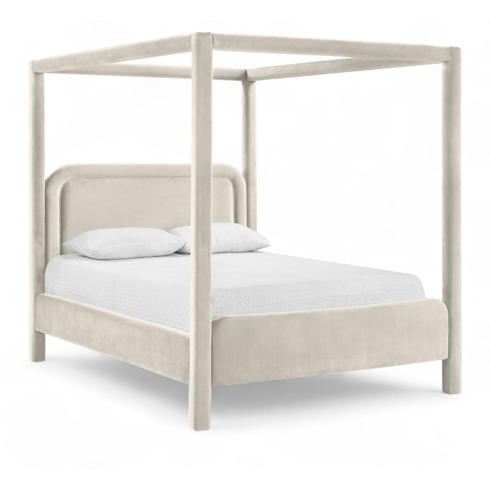 Salina Cream Velvet Upholstered Queen Bed. Picture 1