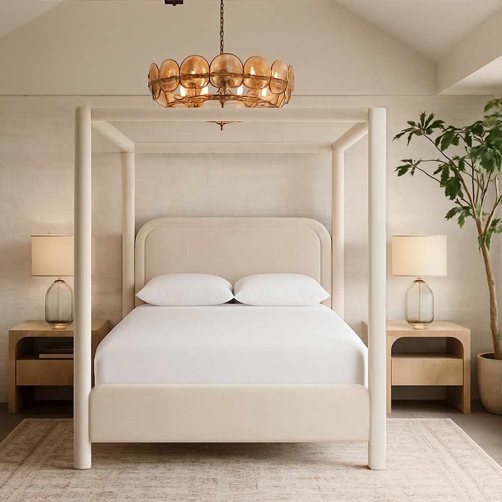 Salina Cream Velvet Upholstered Queen Bed. Picture 7