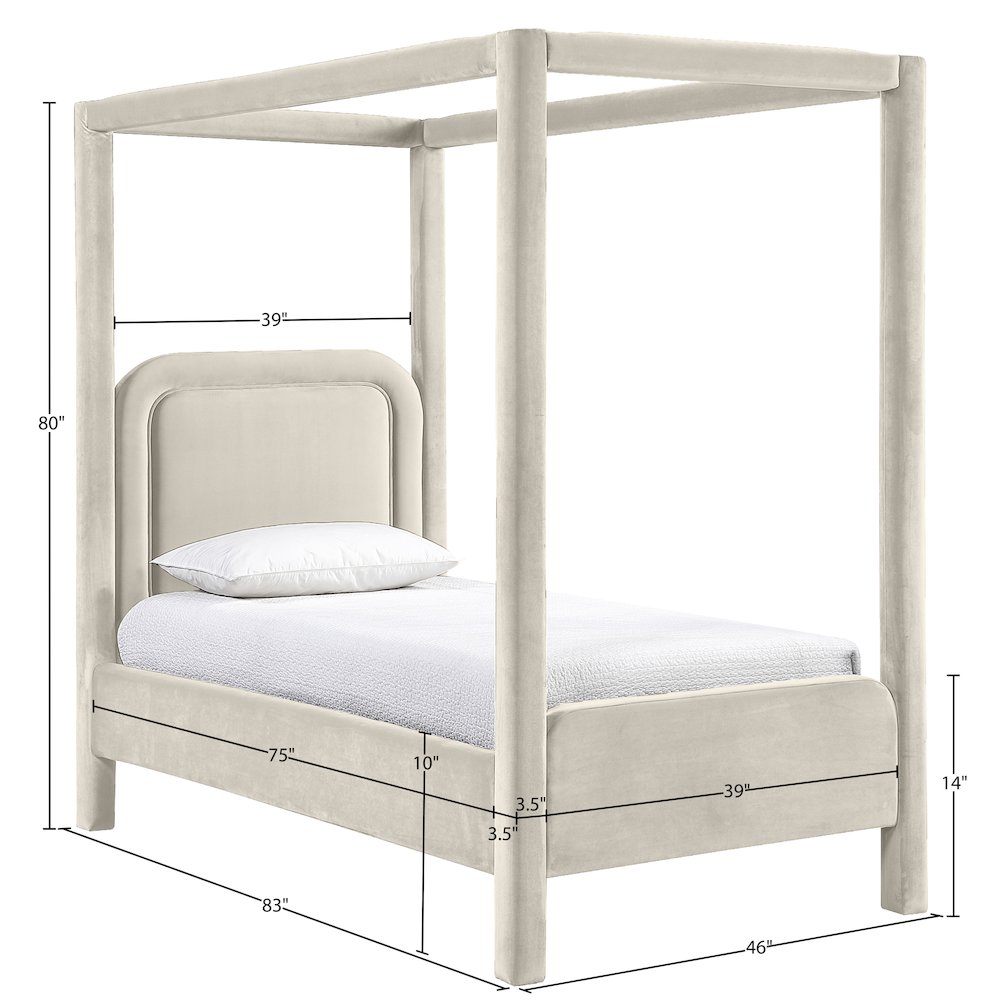 Salina Cream Velvet Upholstered Twin Bed. Picture 10