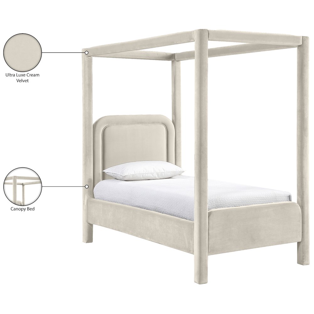 Salina Cream Velvet Upholstered Twin Bed. Picture 11