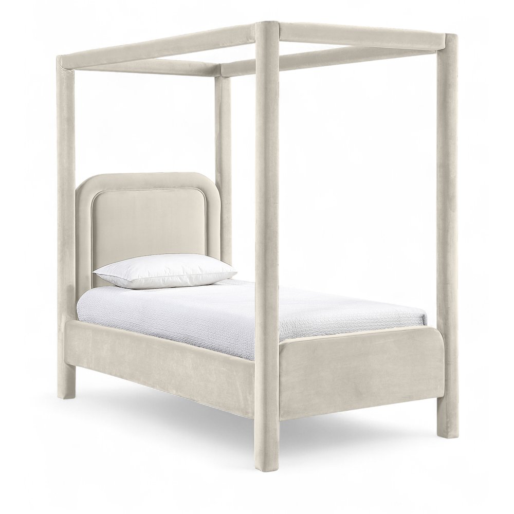 Salina Cream Velvet Upholstered Twin Bed. Picture 1