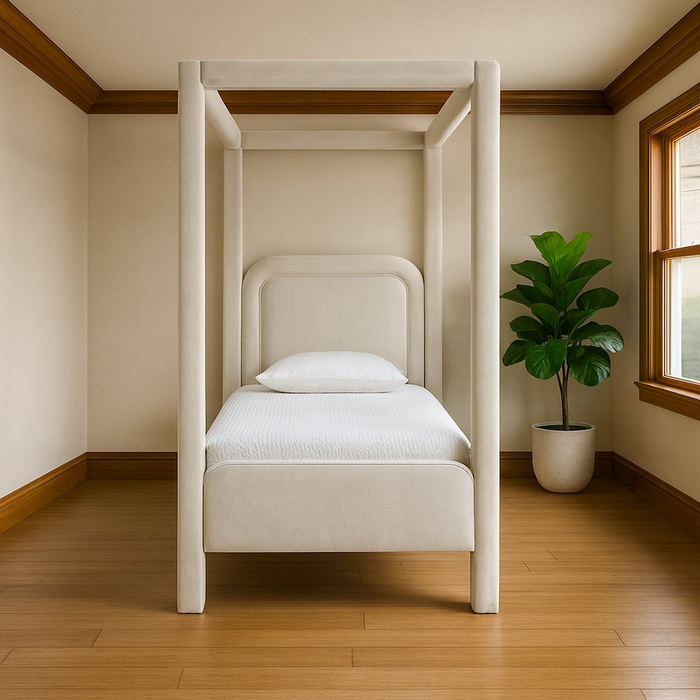Salina Cream Velvet Upholstered Twin Bed. Picture 7