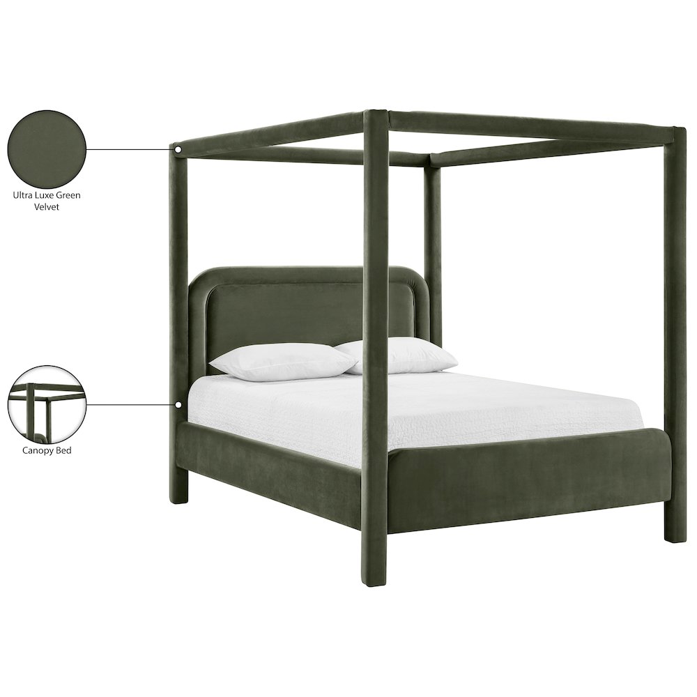 Salina Green Velvet Upholstered King Bed. Picture 11