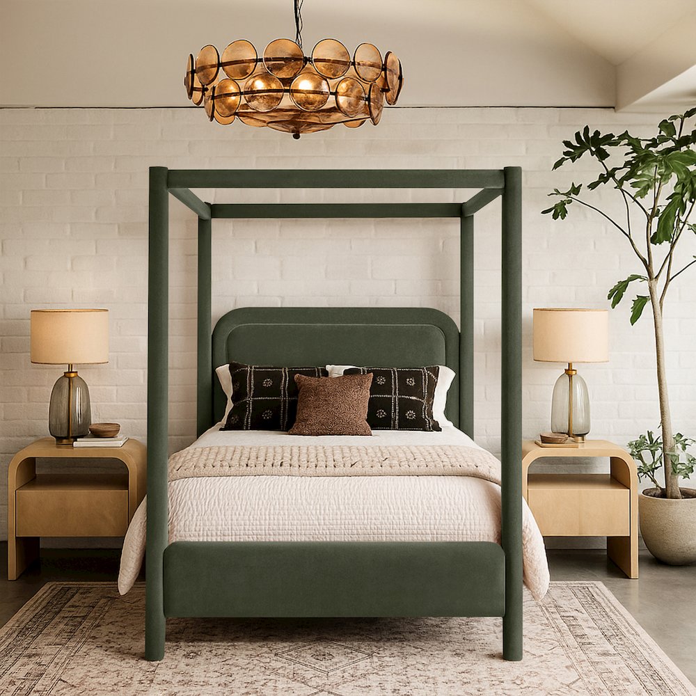 Salina Green Velvet Upholstered King Bed. Picture 7