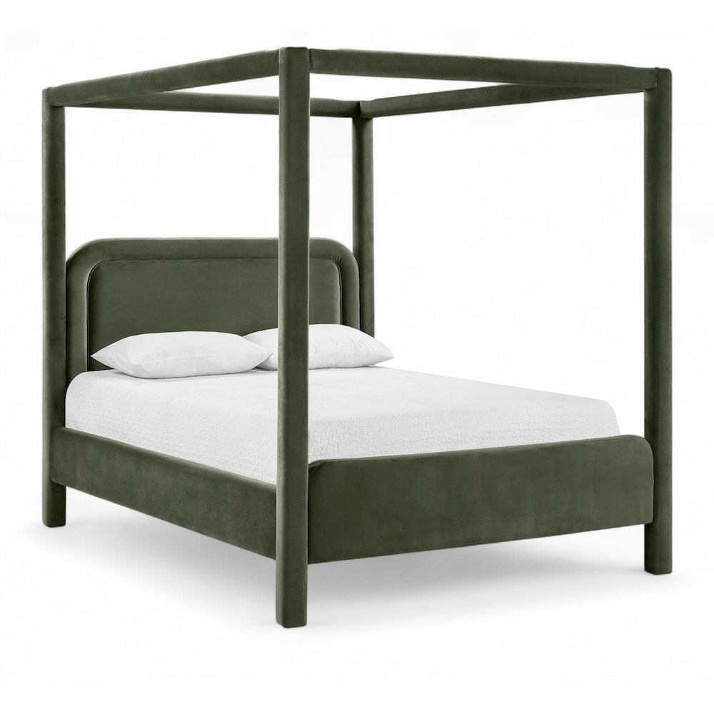 Salina Green Velvet Upholstered Queen Bed. Picture 1