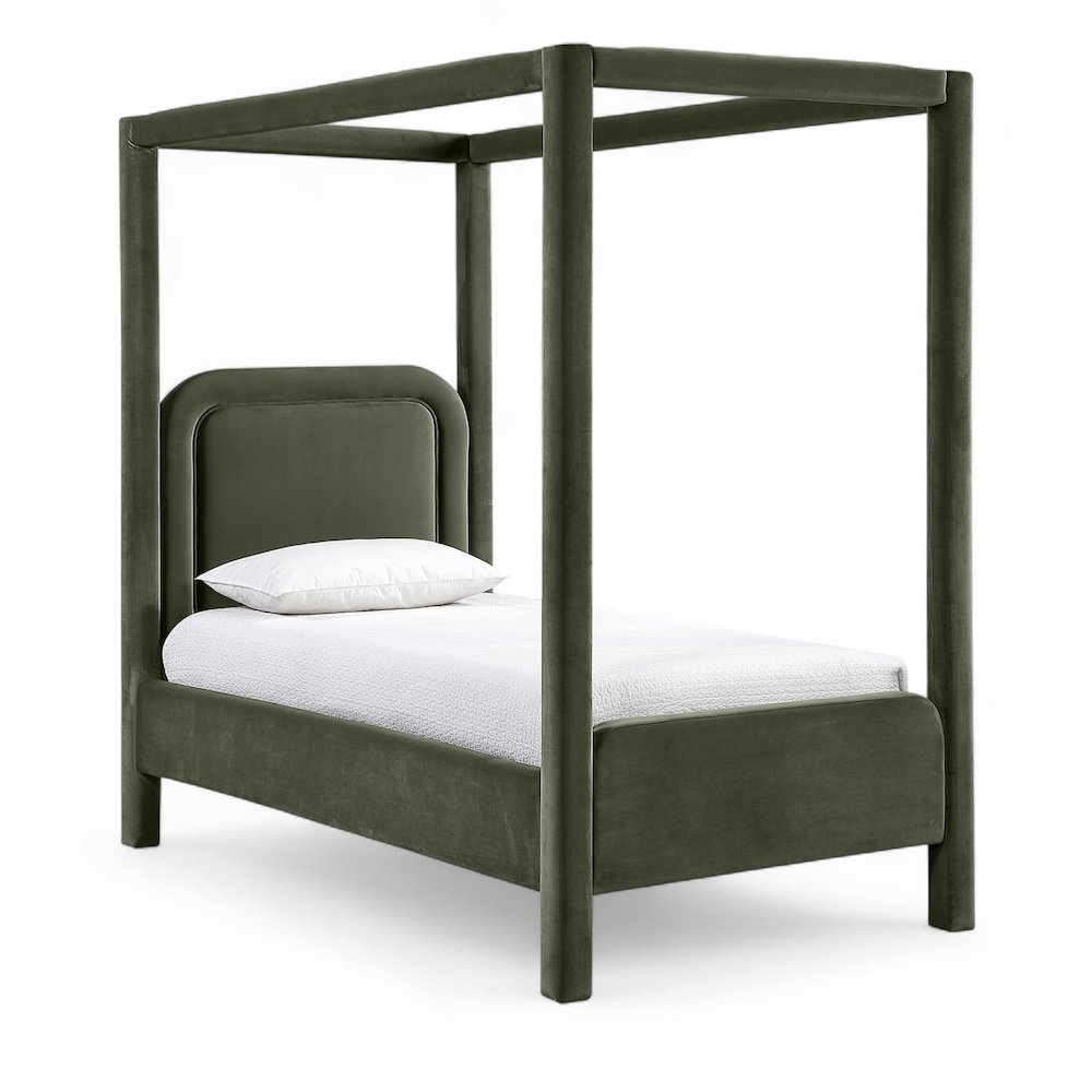 Salina Green Velvet Upholstered Twin Bed. Picture 1