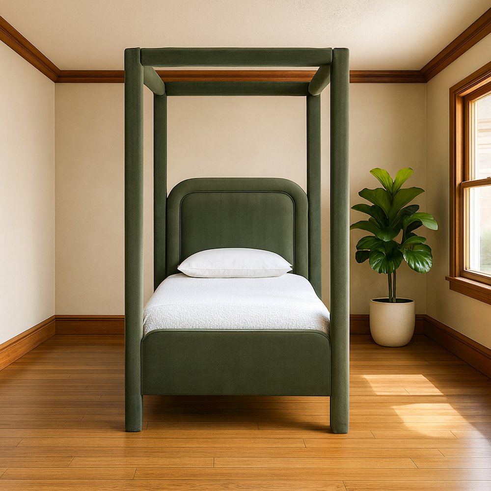 Salina Green Velvet Upholstered Twin Bed. Picture 7