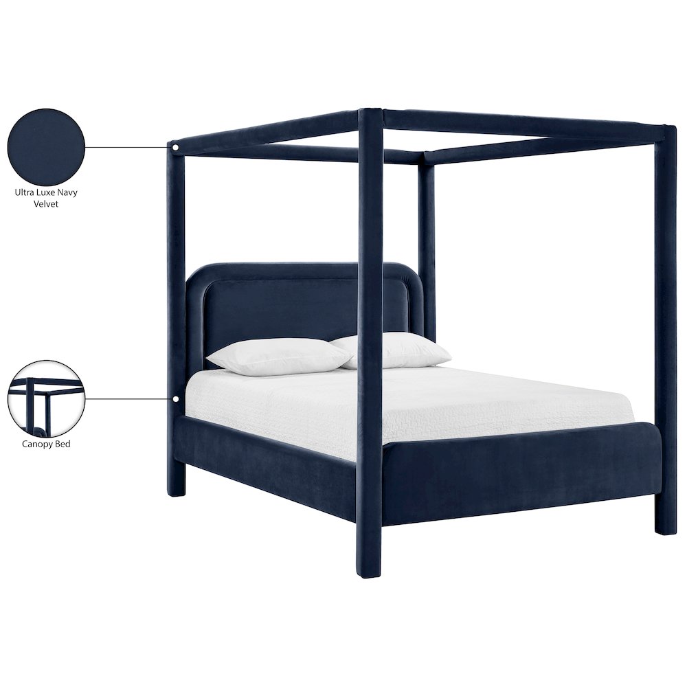Salina Navy Velvet Upholstered King Bed. Picture 11