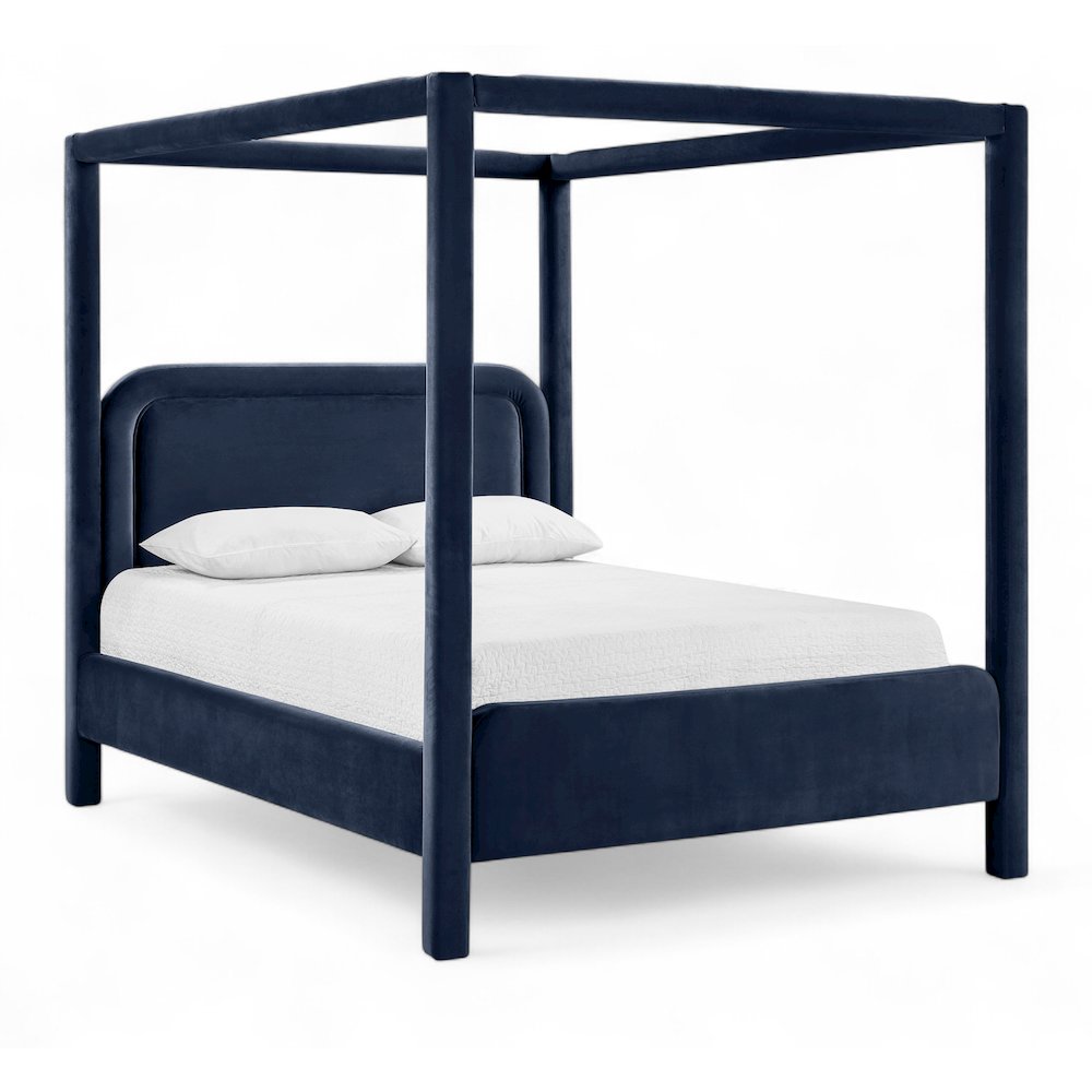 Salina Navy Velvet Upholstered King Bed. Picture 1