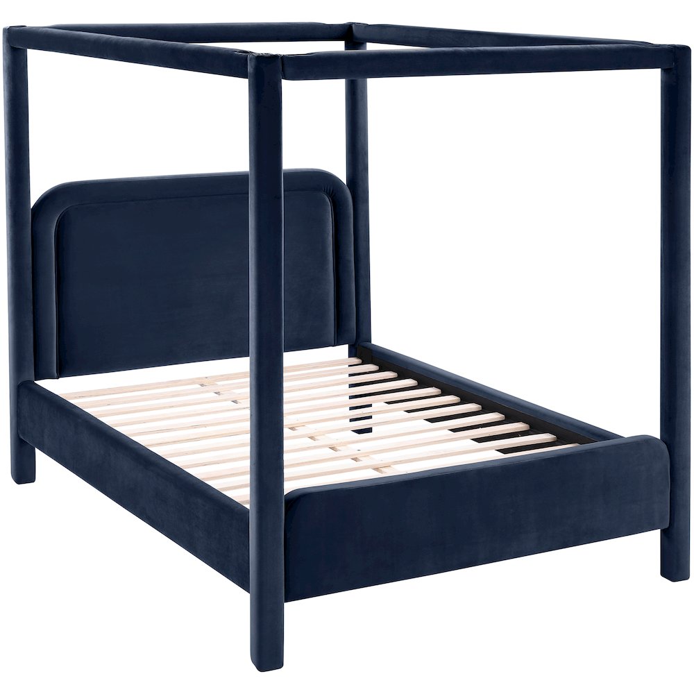 Salina Navy Velvet Upholstered King Bed. Picture 4