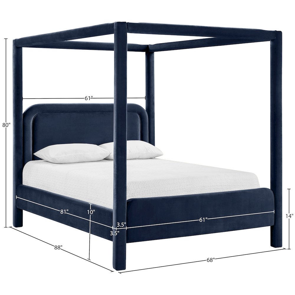 Salina Navy Velvet Upholstered Queen Bed. Picture 10
