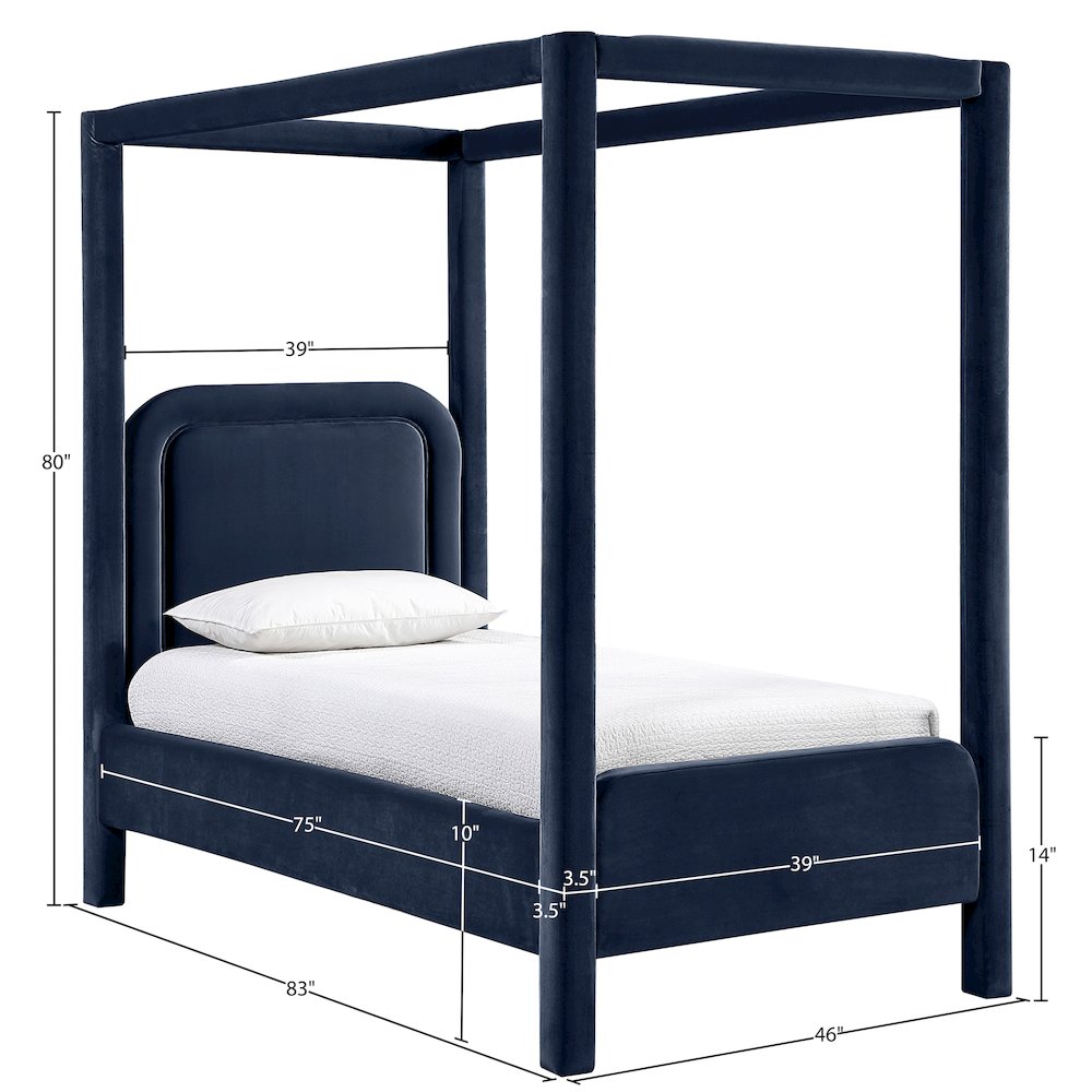 Salina Navy Velvet Upholstered Twin Bed. Picture 10