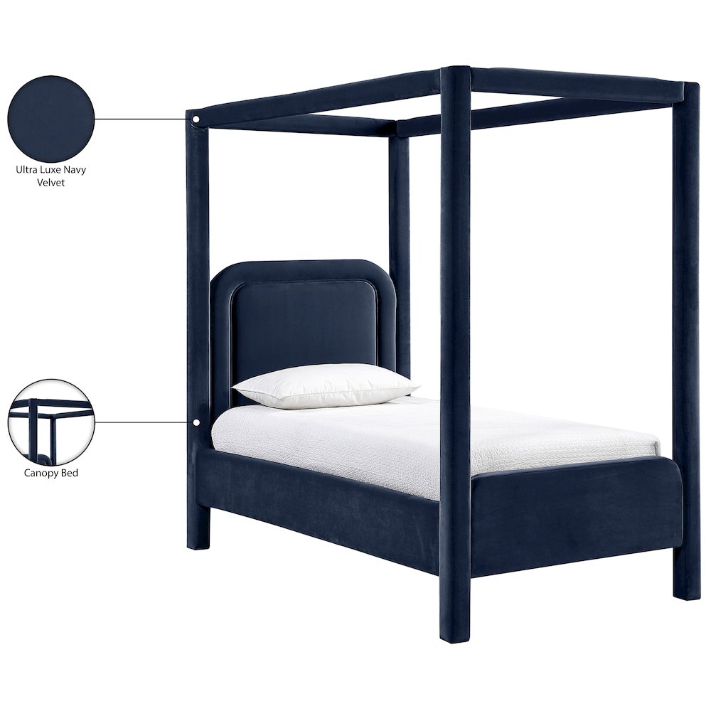Salina Navy Velvet Upholstered Twin Bed. Picture 11