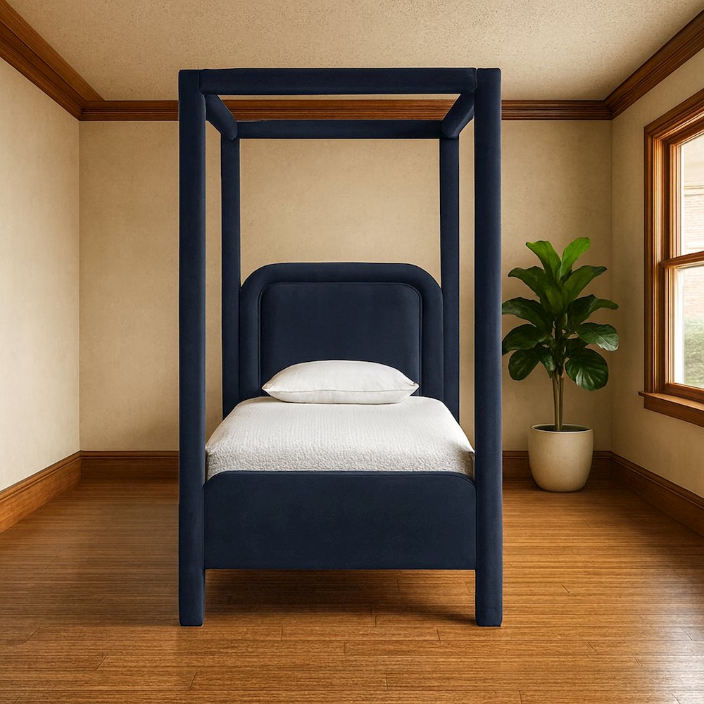 Salina Navy Velvet Upholstered Twin Bed. Picture 7