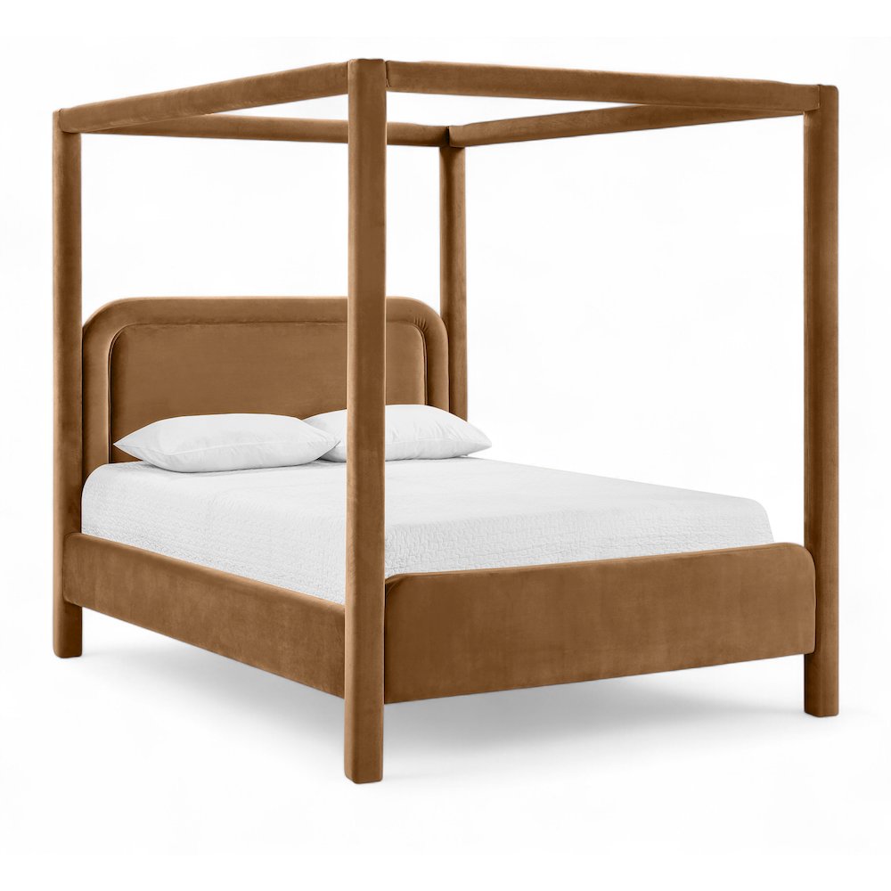 Salina Saddle Velvet Upholstered King Bed. Picture 1