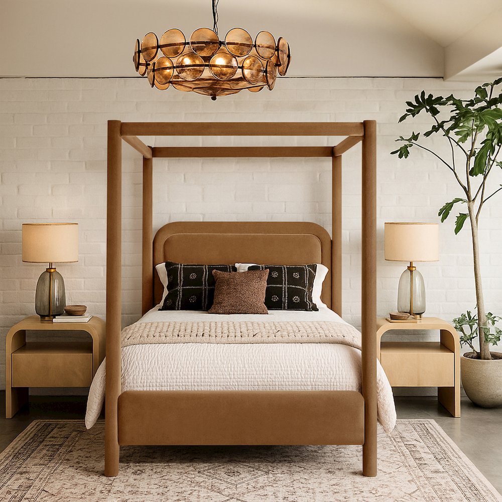 Salina Saddle Velvet Upholstered King Bed. Picture 7