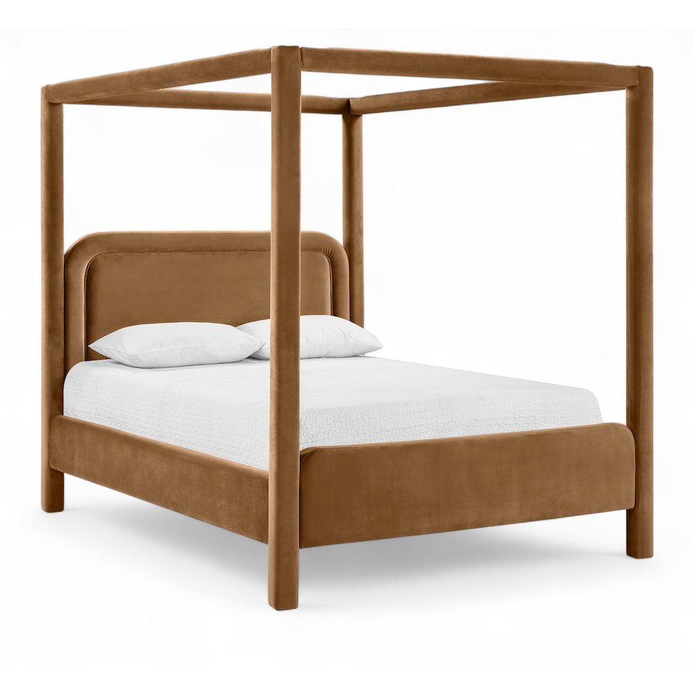 Salina Saddle Velvet Upholstered Queen Bed. Picture 1