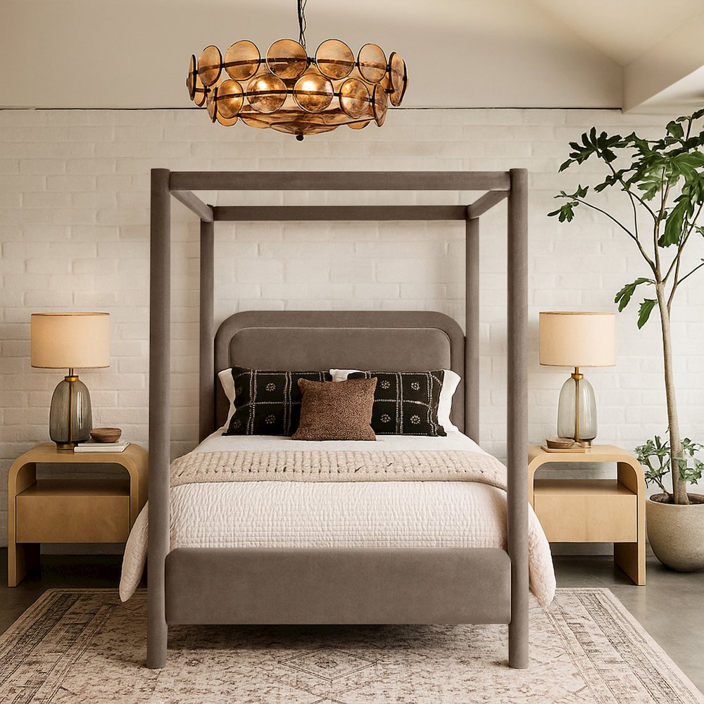 Salina Taupe Velvet Upholstered Full Bed. Picture 7