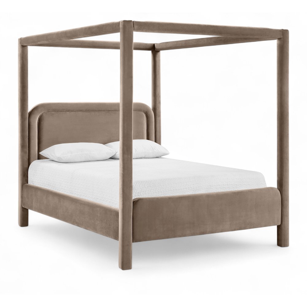 Salina Taupe Velvet Upholstered King Bed. Picture 1