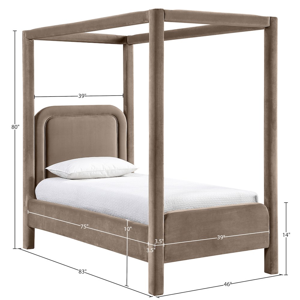 Salina Taupe Velvet Upholstered Twin Bed. Picture 10