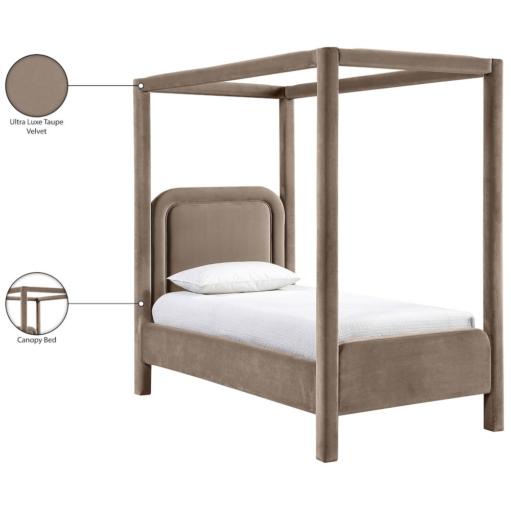 Salina Taupe Velvet Upholstered Twin Bed. Picture 11