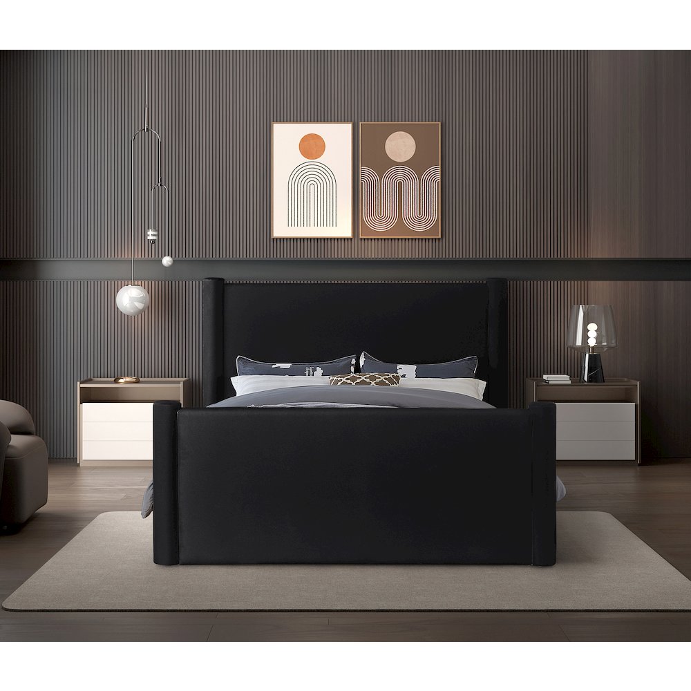 Elias Black Velvet King Bed. Picture 3