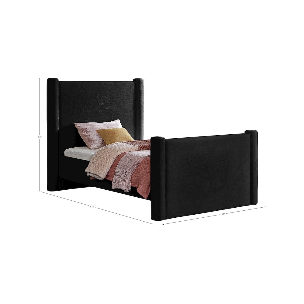 Elias Black Velvet Twin Bed. Picture 7