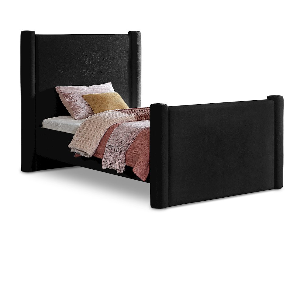 Elias Black Velvet Twin Bed. Picture 1