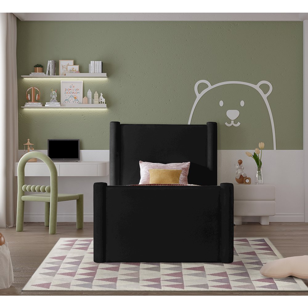 Elias Black Velvet Twin Bed. Picture 3