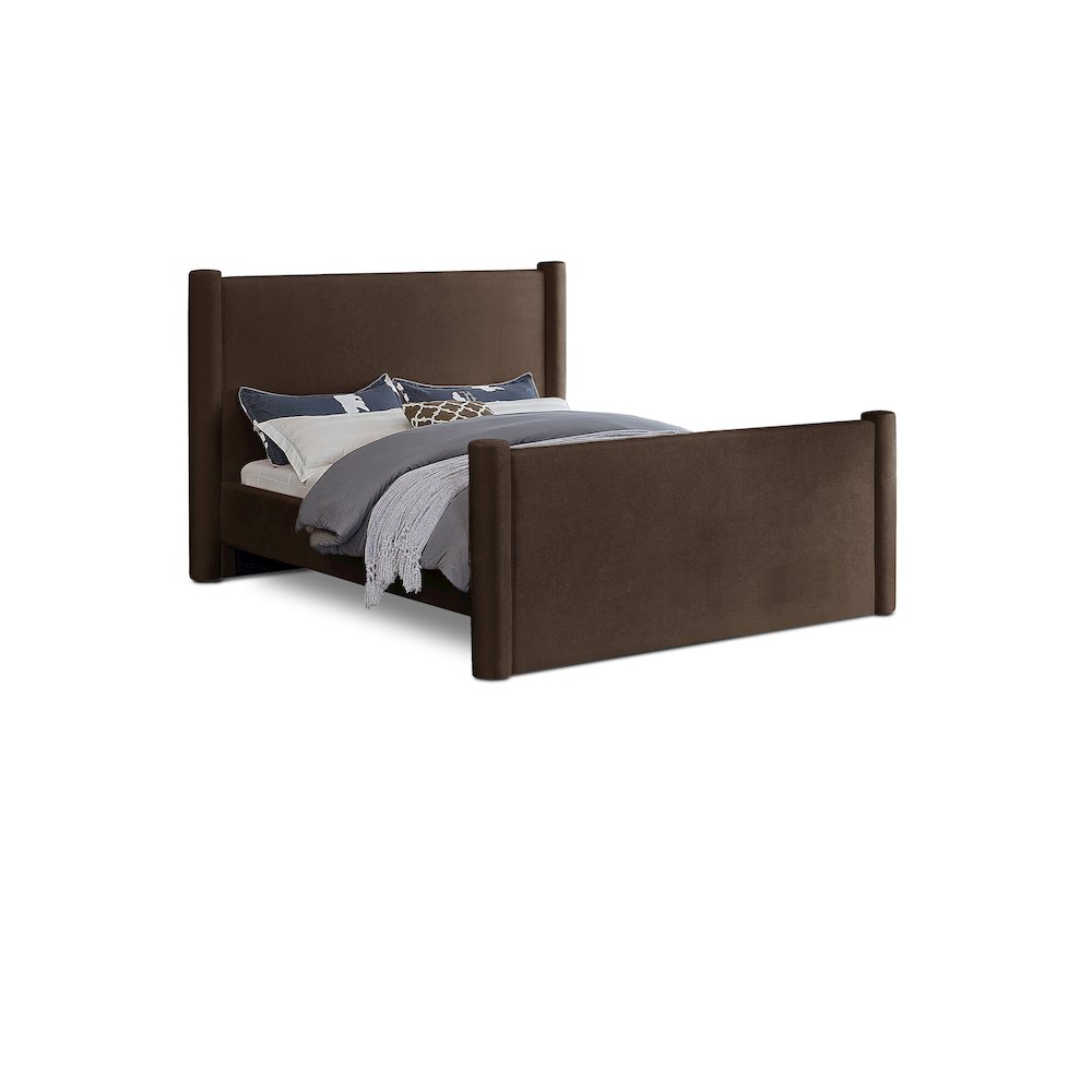 Elias Brown Velvet Queen Bed. Picture 1