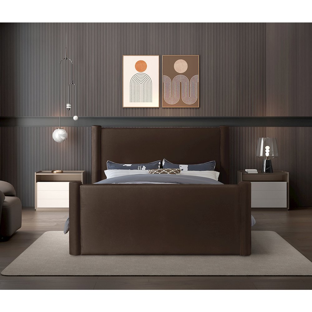 Elias Brown Velvet Queen Bed. Picture 3