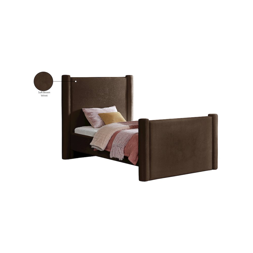 Elias Brown Velvet Twin Bed. Picture 8