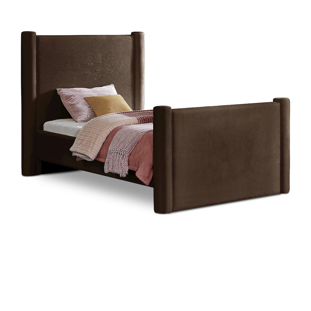 Elias Brown Velvet Twin Bed. Picture 1