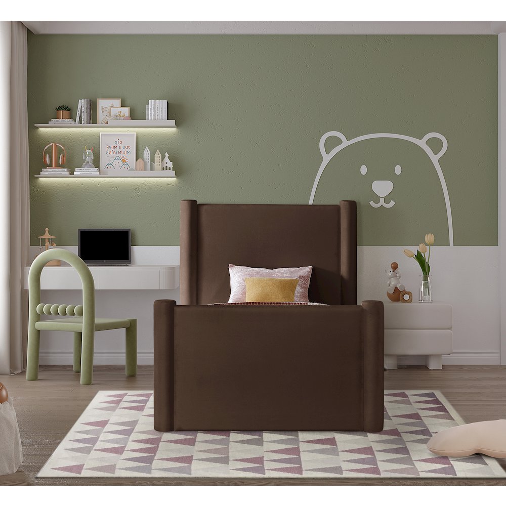 Elias Brown Velvet Twin Bed. Picture 3