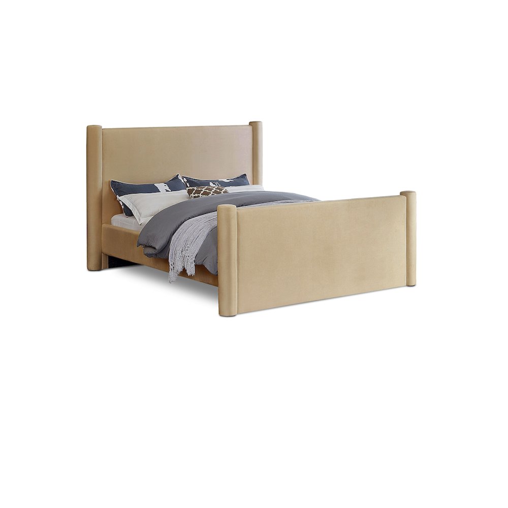 Elias Camel Velvet King Bed. Picture 1