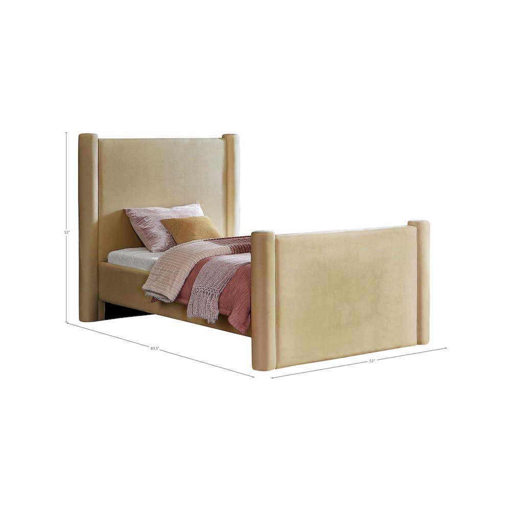 Elias Camel Velvet Twin Bed. Picture 7