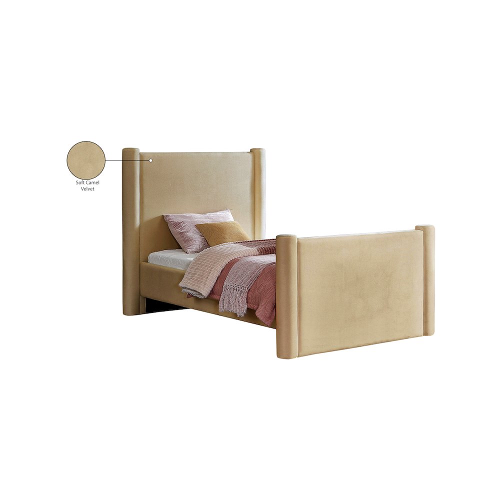 Elias Camel Velvet Twin Bed. Picture 8