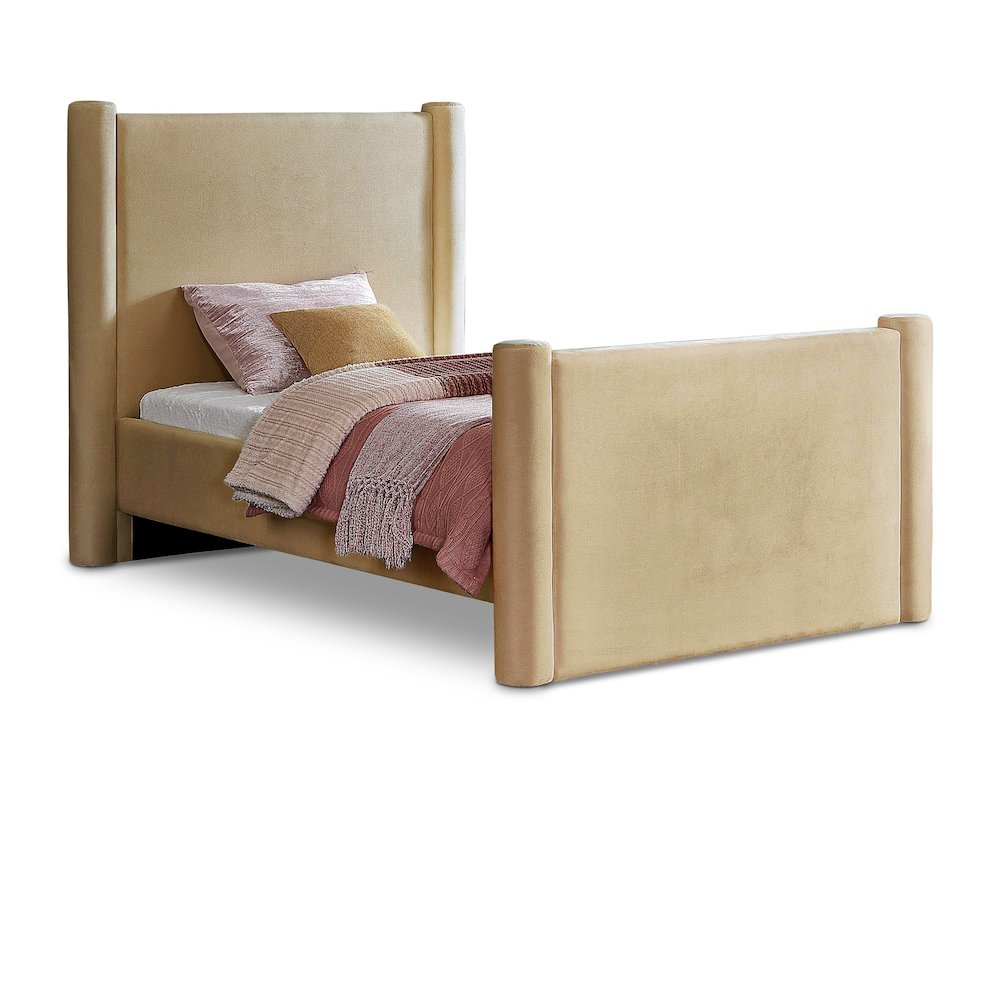 Elias Camel Velvet Twin Bed. Picture 1