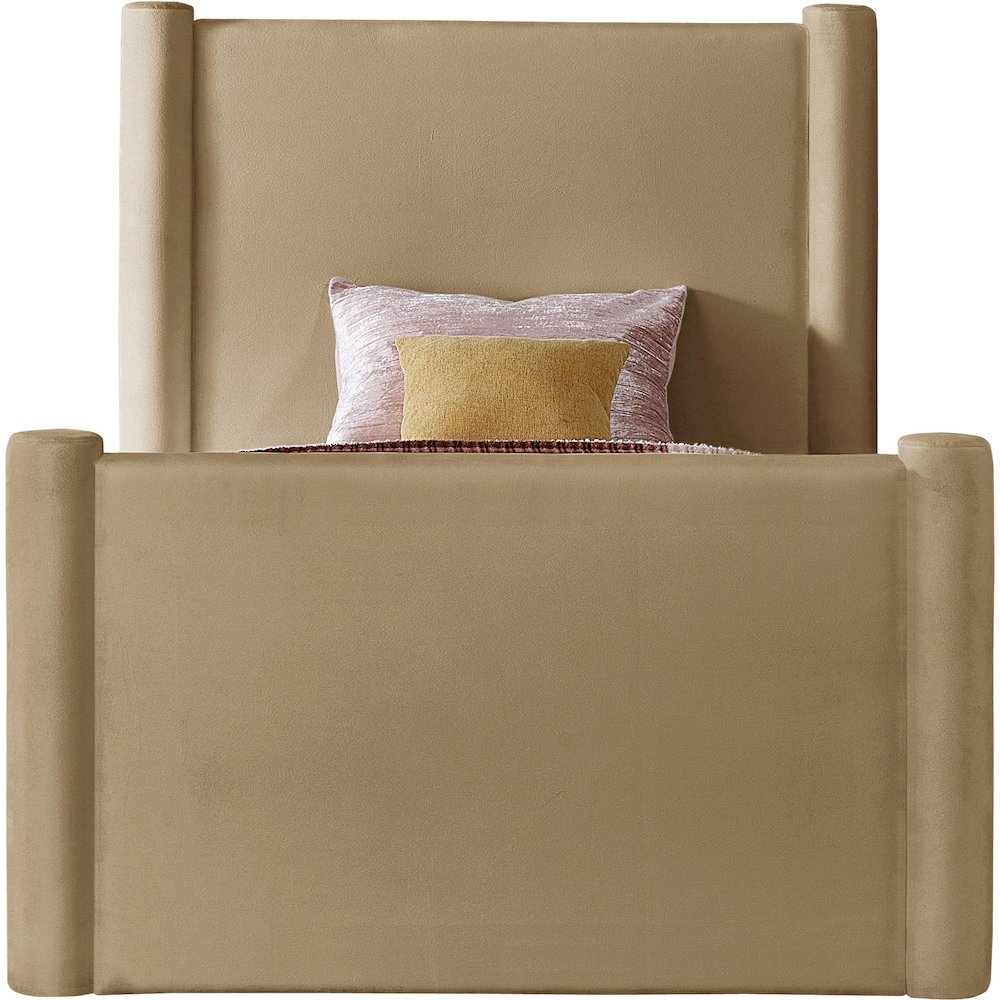 Elias Camel Velvet Twin Bed. Picture 2