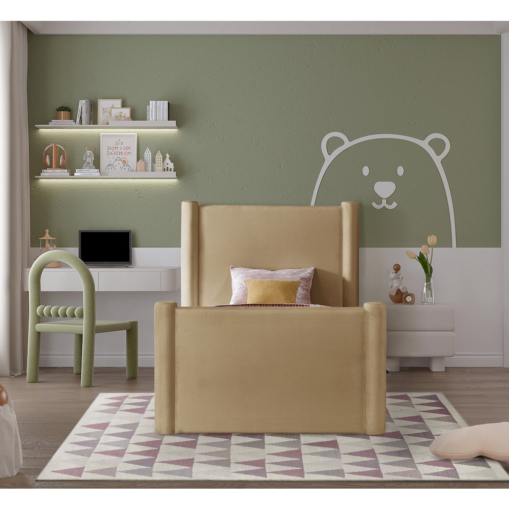 Elias Camel Velvet Twin Bed. Picture 3