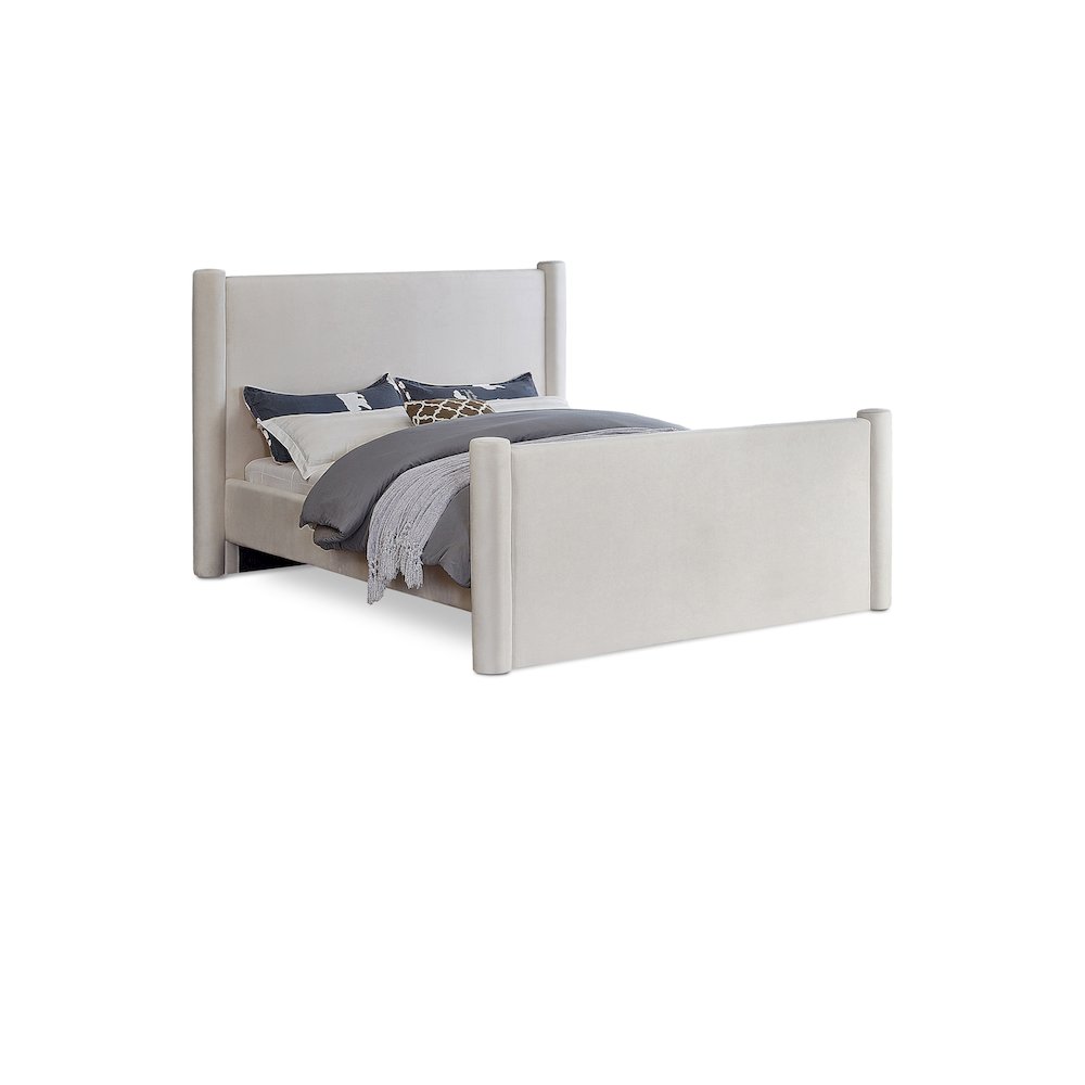 Elias Cream Velvet King Bed. Picture 1
