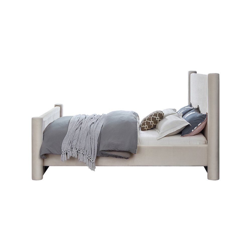 Elias Cream Velvet Queen Bed. Picture 4