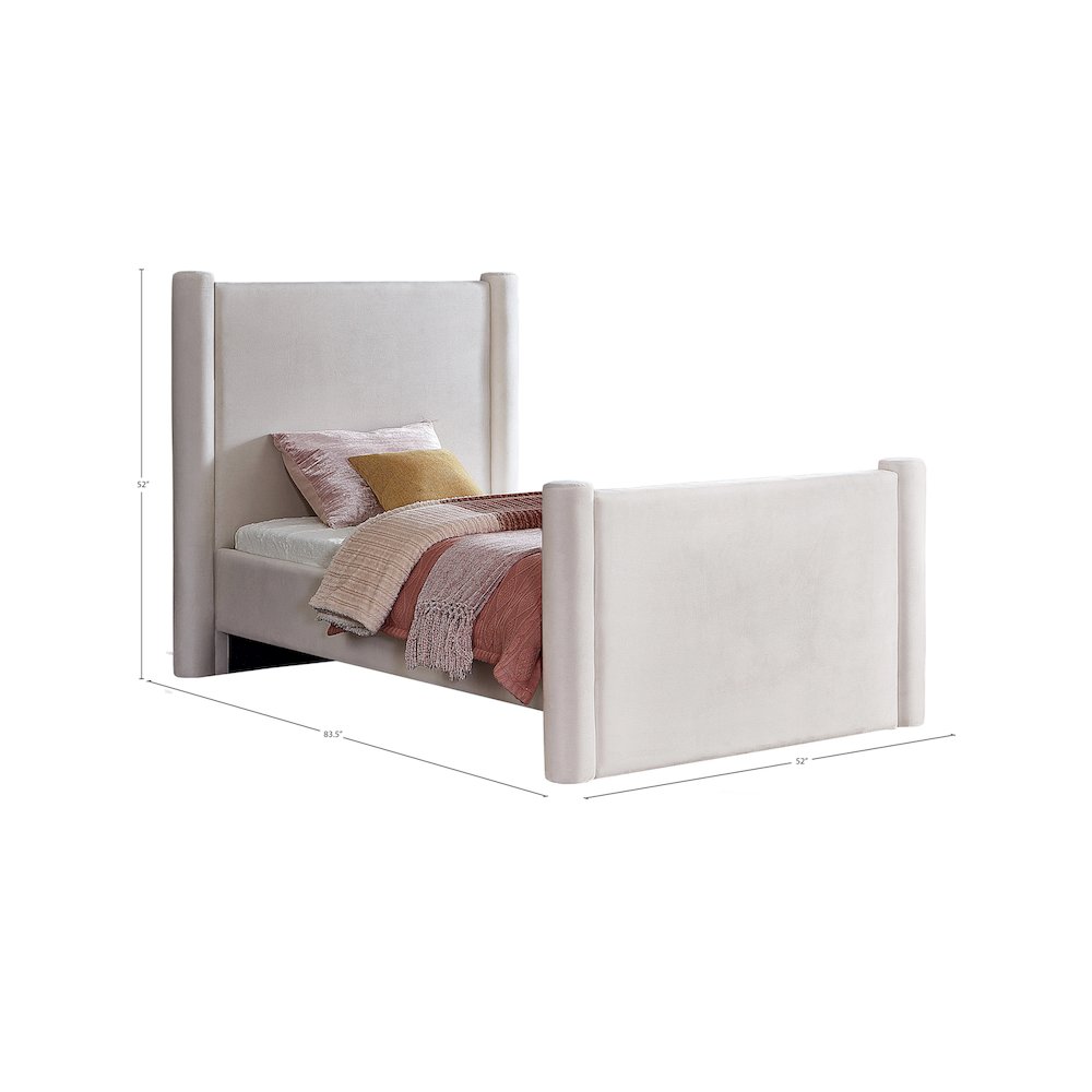 Elias Cream Velvet Twin Bed. Picture 7