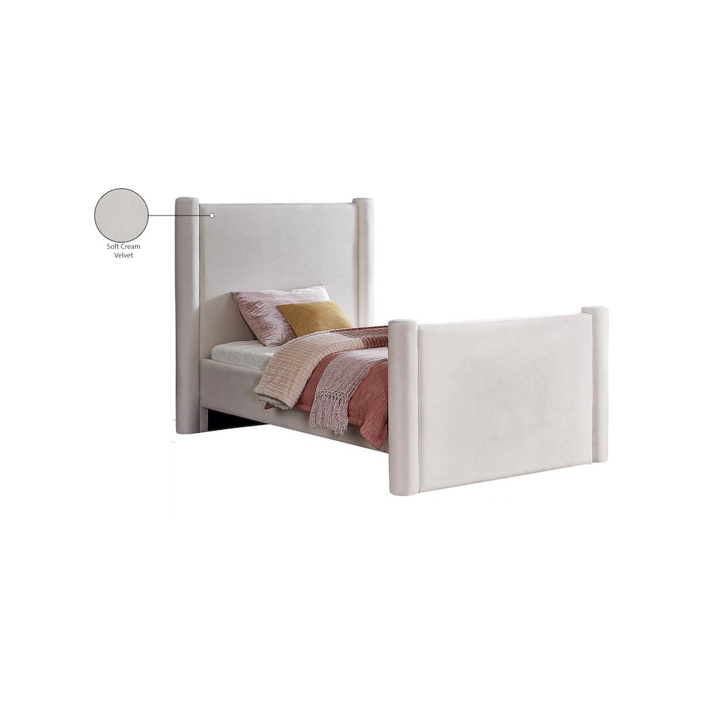 Elias Cream Velvet Twin Bed. Picture 8