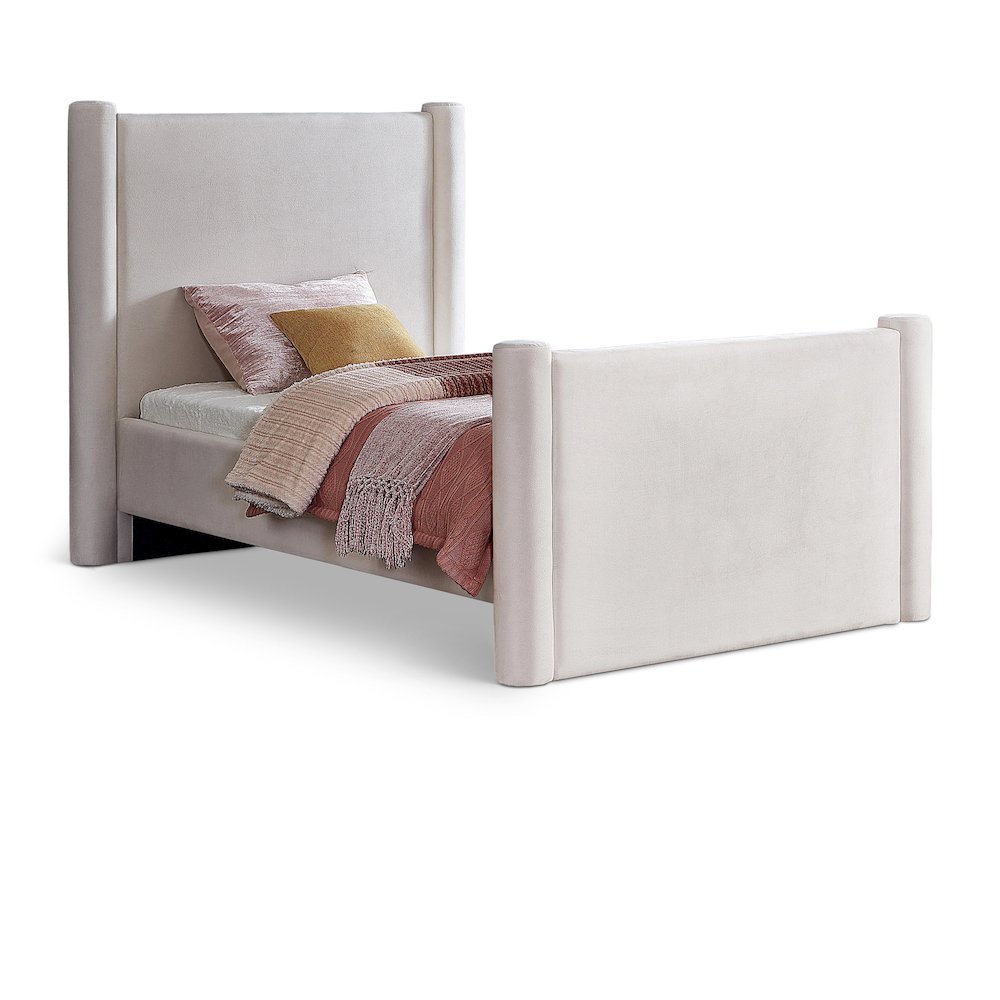 Elias Cream Velvet Twin Bed. Picture 1