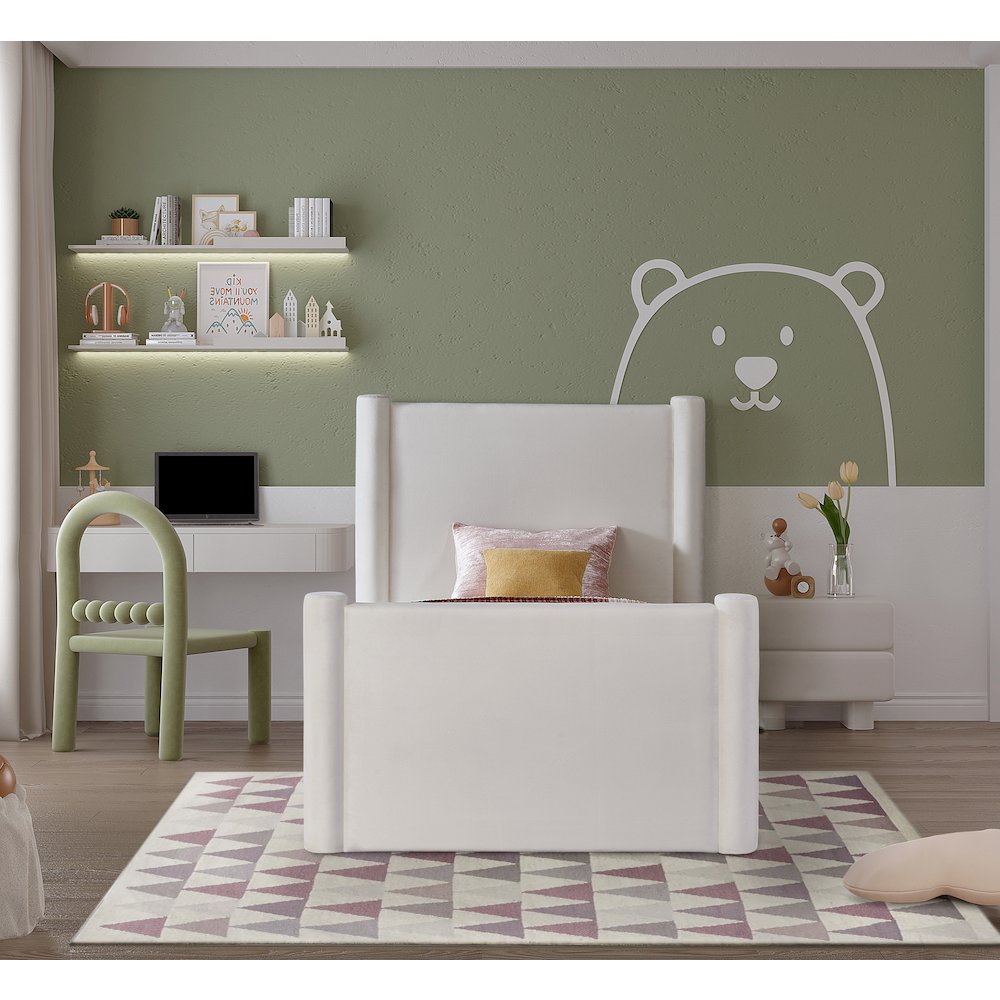 Elias Cream Velvet Twin Bed. Picture 3